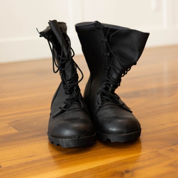 Men\'s Black Leather Military Combat Jump Boots, size 9.5 R , Steel Toe, New main image 4